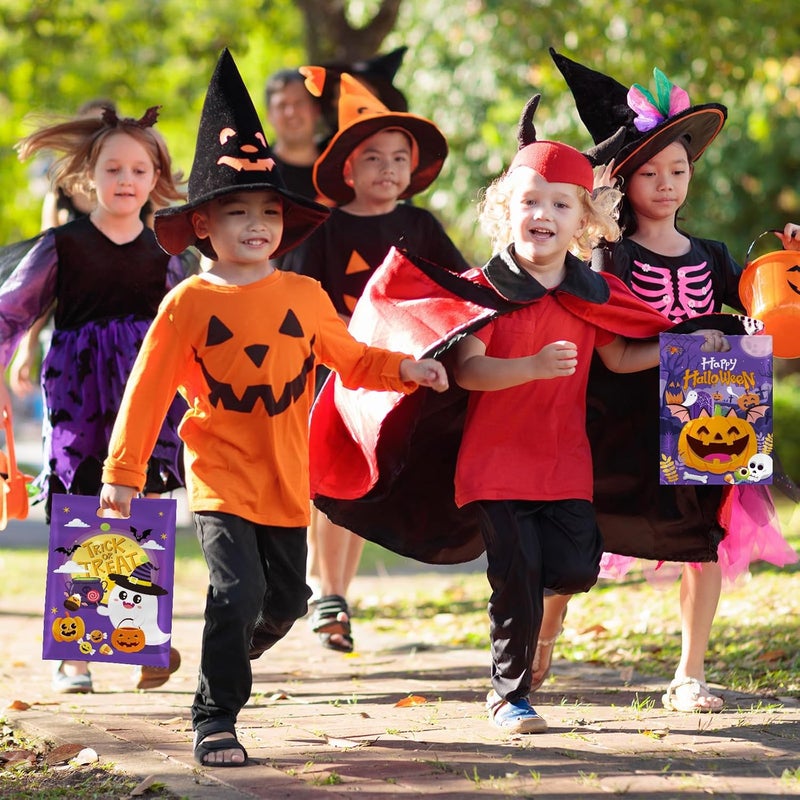 PERFQU 40 Pcs Happy Halloween Treat Bags with Handles-Trick or Treat Halloween Goodie Bags for Kids, Cute Ghost Pumpkin Halloweens Plastic Candy Goody Gift Bags for Halloweens Party Decorations Supplies Favors - Image 2